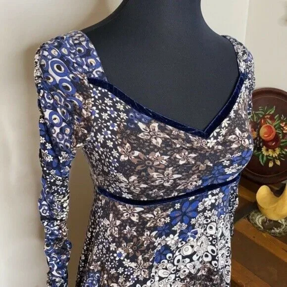 - Vintage Rinascimento Retro Blue & Brown Floral Print Dress - Picture 5 of 12